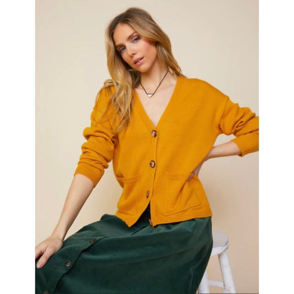 ZARA Warm Knit Mustard Cardigan Sweater Small